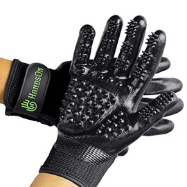 HandsOn Pet Grooming Gloves - #1 Ranked, Award Winning Shedding, Bathing, & Hair Remover Gloves - Brush for Cats, Dogs, and Horses (Black, Junior)