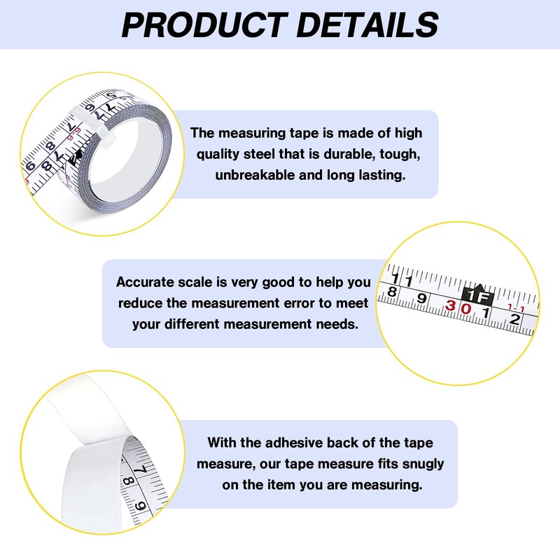2 Pack Self-Adhesive Measuring Tape, 78 Inch/200cm Steel Peel &