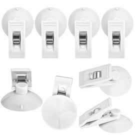 8 Pcs Suction Cup Clip Multiple Purpose Round Suction Cup Clamp Metal Holder for Card Bills, Shower Curtain, Advertising Display,White
