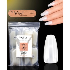 By Vixi Medium oval nail set, free glue and preparation file, 12 sizes: opaque express fingernail extensions, full coverage For professional beauty salons and home use.
