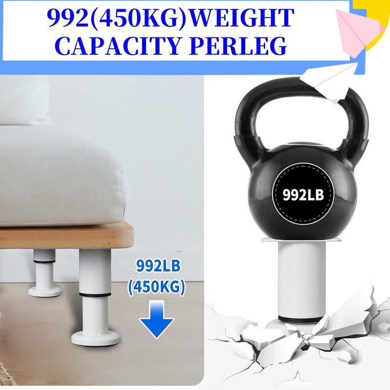 4-Pack White Adjustable Heavy Duty Cabinet Legs (8-12cm) | Non-Slip,