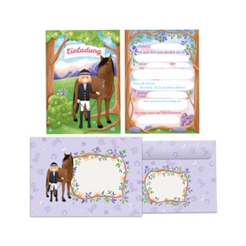Junapack 12 Invitation Cards Girl with Horse for Children's Birthday Girl Including 12 Envelopes, 12 Bags/Natural, 12 Stickers