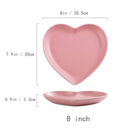 FUYU 2pcs Colorful Matte Heart Shaped Ceramic Dinner Plate Salad Plate Dessert Plate Steak Plate