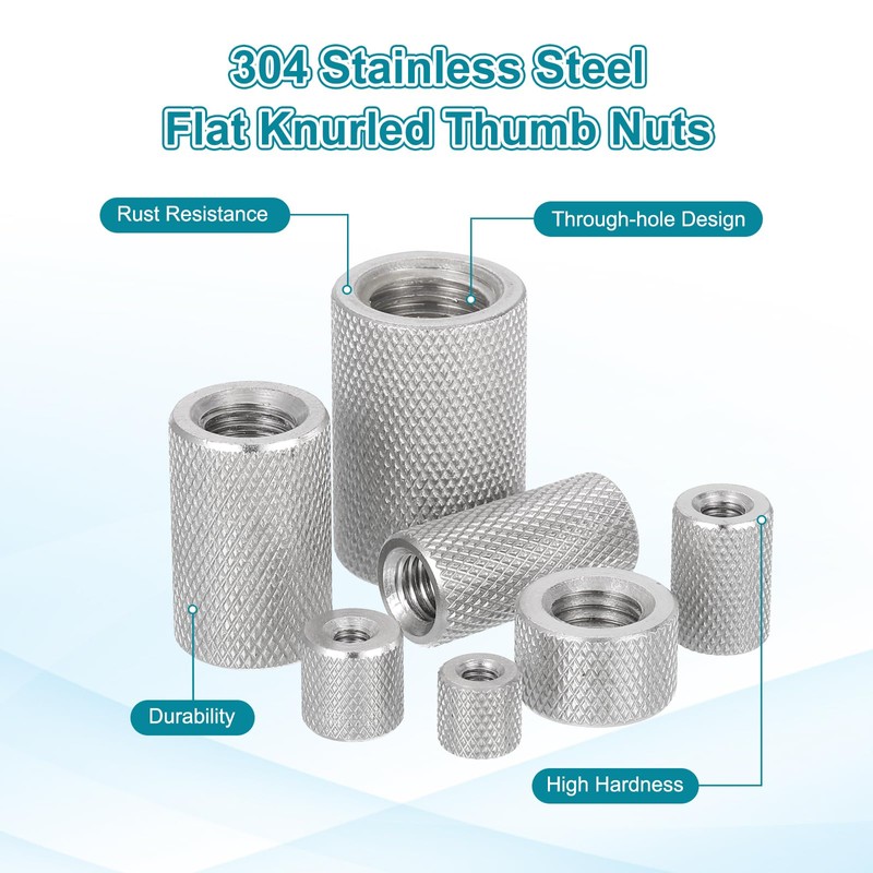 sourcing map 2 Pcs M12 Flat Knurled Thumb Nuts, 304