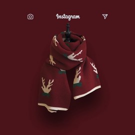 Women's Christmas Deer Antler Scarf & Neck Warmer - Autumn/Winter Red lf1166 Free Size / Burgundy Ribbon-170 2ea