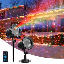 JACKYLED Christmas Light Projector, 3 Color Firefly Laser Lights with Remote Control, Outdoor Projector Lights for Christmas House Decorations, 2-Pack