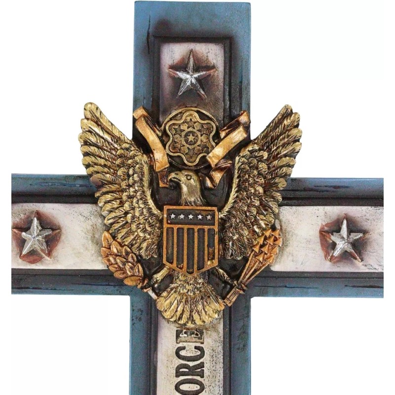 USA Air Force Bald Eagle Emblem Blue Memorial Wall Cross,