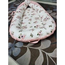 Baby Lounger 0-24 Months | Adjustable Baby Lounger for Newborn | Breathable Organic Cotton Infant Lounger Cover | Reversible Design, Portable Baby Nest Lounger | Includes Baby Bib | (Pink)