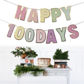 Happy 100 Days Banner Celebration 100 Day of School Banner Happy 100 Birthday Days Decor Wedding Celebration Party 100 Days Theme Party Decoration Colorful Letters Banner for Baby (Macaron 100 Day)