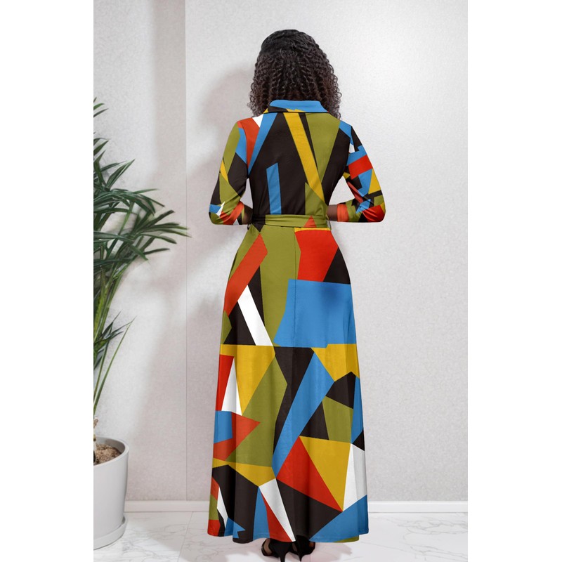 Runwind African Attire for Women Maxi Button Down 3/4 Sleeves