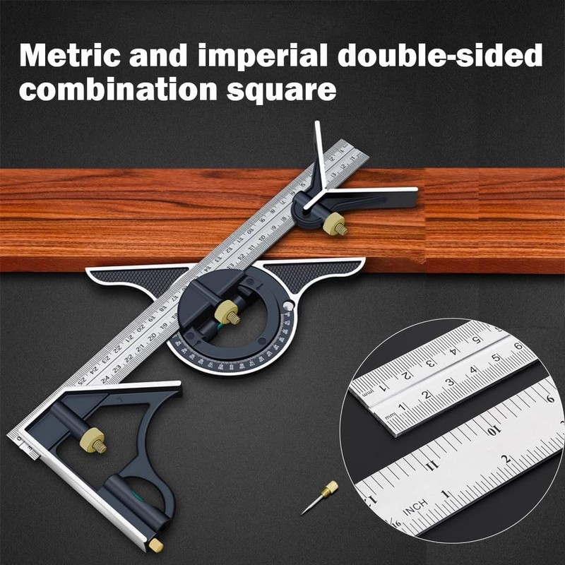 HYSHLC Combination Square 300 mm Set Carpenter's Angle Adjustable Protractor