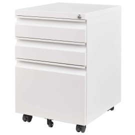 3 Drawer Fully Assembled White Metal Mobile File Cabinet Lock Home Office Organizer for Letters/Legal/A4 Home Office Organizercolor: White1