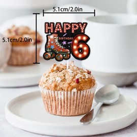 18pcs Red Glitter Neon Light Happy Birthday 6 Roller Skates Dessert Cupcake Topper Pick for 80s 90s Retro Hip Hop Roller Skating Theme Decor Supplies Boys Girls Happy 6th Birthday Party Decorations