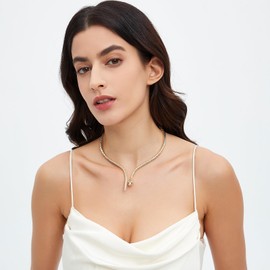 Cupimatch Short Necklace Snake Collar: Women's Curved Cuff Copper Snake Chain Snake Cocktail Serpent Jewelry (golden)