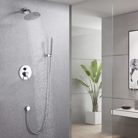 SUMERAIN Rain Shower System, Wall Mounted Bathroom Shower Faucet Set with 8" Shower Head and Brass Hand Shower, Rough in Valve Included