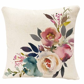 IBILIU Throw Pillow Covers Navy Anemone Dusk Blue Pale Pink Gray White Watercolor Floral Cushion Pillow Case Home Decor Pillowcase 18x18 Inches