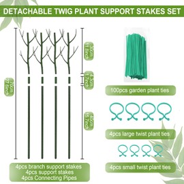 Vocray Plant Support Stakes for Indoor Plants,Trellis for House Potted Plants Flower,Monstera Support Sticks with Orchid Clips,Twist Ties(2 Pack Dark Green)