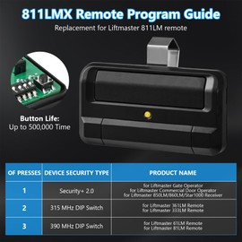 for Liftmaster 811LMX Gate Remote, Compatible with Liftmaster Gate Opener and 850LM 860LM Receiver, Replacement for Liftmaster 811LM Gate Opener Remote, Security+ 2.0, 12 Dip Switch, 4 Pack
