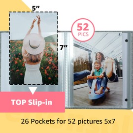 elfonsol Small Photo Album 5x7-2 Pack, Clear Pages, Linen Cover with Front Window, Each Mini Album Holds 52 Photos, Small Photo Book for 5x7 Pictures, Grey