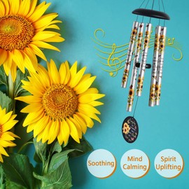 Sunflower Wind Chimes for Outside,Sunshine Gift for Mom,Get Well Soon Gifts & Birthday Gifts for Women, Friends, Sister,Coworkers,Sympathy Gifts Basket,Memorial Wind Chimes for Loss of Loved One