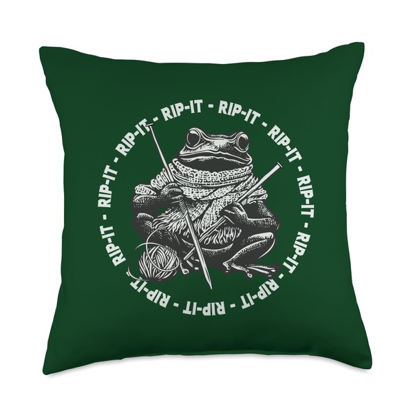Funny Knitter Design Knitting Frog Says Rip-It Rip-It Rip-It Throw