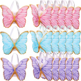 Silkfly 24 Pcs Butterfly Party Favors Tote Bag Colorful Non-woven Reusable Party Favor Bags Candy Gift Bags with Handles for Baby Shower Kids Butterfly Birthday Party Supplies