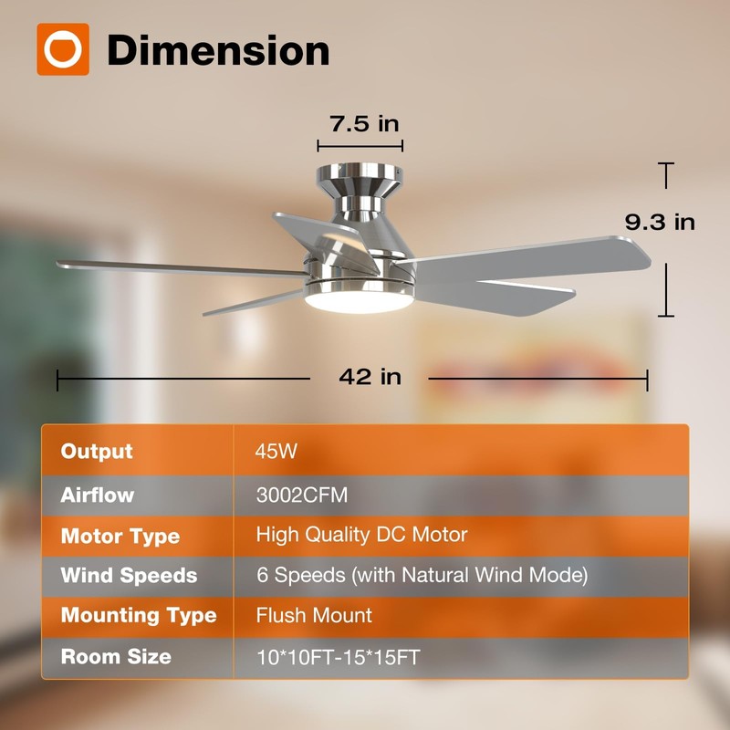 addlon Ceiling Fans with Lights, 42 Inch Low Profile Ceiling
