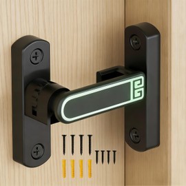 90/180 Degree Adjustable Barn Door Latch,Small Slide Door Lock Adjustable Height of 0-7mm (Black-Luminous Version)