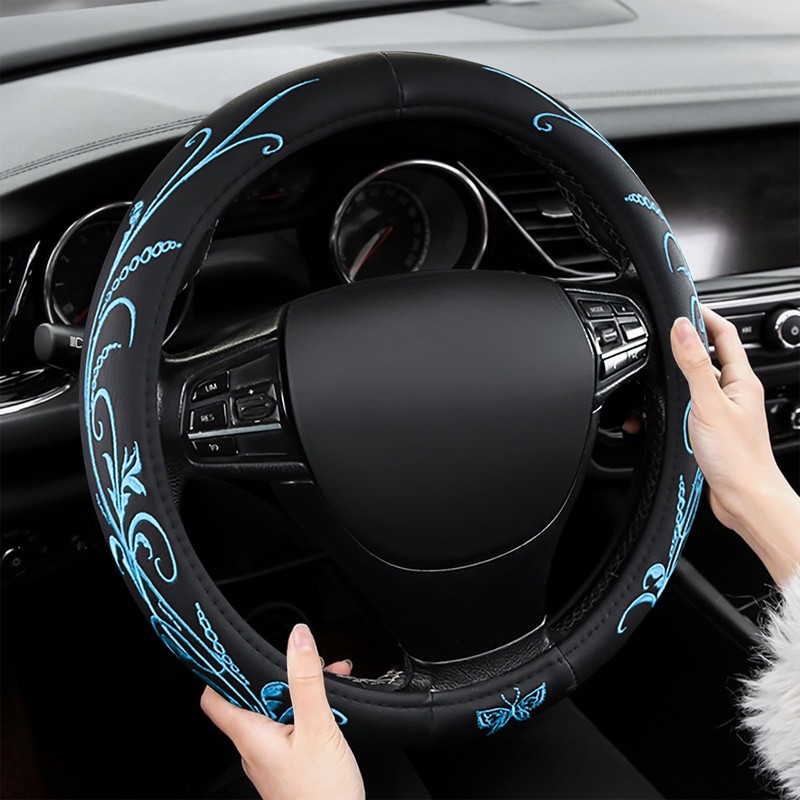 Car Leather Steering Wheel Cover - Panapi Material, Universal 14.5-15
