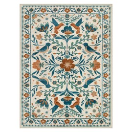 Moynesa Boho Bird 9x12 Area Rug Washable 9x12 Rug for Living Room, Large Floral Bedroom Rug Low-Pile Soft Animal Playroom Rug, Jungle Pattern Indoor Carpet for Dining Room Nursery