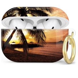 Compatible with AirPod Pro 2nd/1st Generation Case Cover with Key Chain,Full Protective Shockproof Wireless Headphone Case for Airpod Pro 2023/2022/2019(Sunset Beach Yellow)