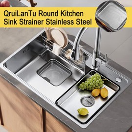 QruiLanTu Kitchen Sink Strainer Stainless Steel, Sink Drain Strainer Basket with Handle Suitable for Kitchen Filter Basket Replacement 7.5"×6.3" Diameter,0.6" Deep（Square）