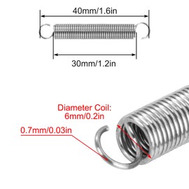 GUNGY Tension Springs with Hooks Stainless Steel Tension Spring 40 mm Outer Diameter 6 mm Wire Diameter 0.7 mm Maximum Tensile Force 1.32 kg 0.7 x 6 x 40 mm Pack of 20