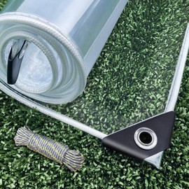 Clear Tarp Heavy Duty with Grommets 7x10 FT Waterproof PVC Tarpaulin 14 Mil for Patio Enclosure, Greenhouse Cover, Porch Roof