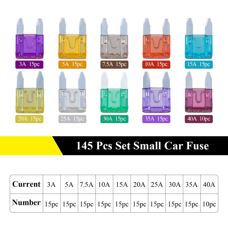 AHL 145pcs Mini Flat Fuse Set 3A 5A 7.5A 10A