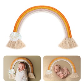 Newborn Photography Props Macrame Rainbow Decor Handmade Baby Photoshoot Props Bedroom Wall Decor Playroom Nursery Photo Accessories (Yellow)