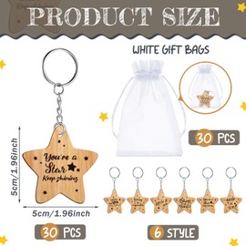 Otuuz 30 Pieces Star Keyring motivational gifts for students from teachers Wooden Star Token Favor Teacher to Pupil Inspirational Gift for Children