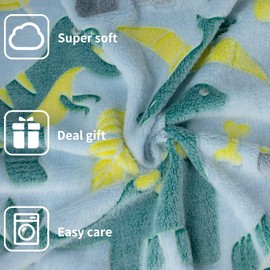 IUNTWEIE Cuddly Blanket Dino 150 x 200 cm Dino Blanket Children, Dino Blanket Luminous Flannel Blanket Sofa Blanket Winter Christmas Gift for Child (Blue)
