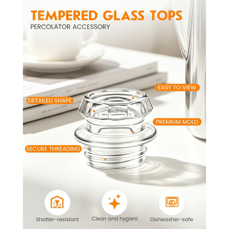 LRYYBTI Glass Coffee Percolator Top Replacement Knob, Clear, 2 Pack