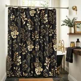 EGLGCC Vintage Floral Shower Curtain, Black Gold, 12 Hooks, 60" W x 72" L