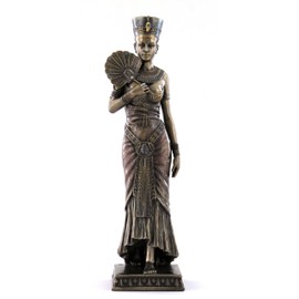 8.75 Inch Egyptian Queen Holding Fan Cold Cast Bronze Figurine