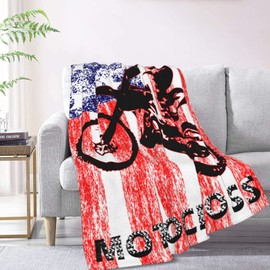 UIACOM Motocross Blanket Cool Dirt Bike with American Flag Motorcycle Racer Extreme Sports Printed Throw Blanket for Kids Men Boys, Soft Fleece Blanket for Couch Bed Car,50"x40"