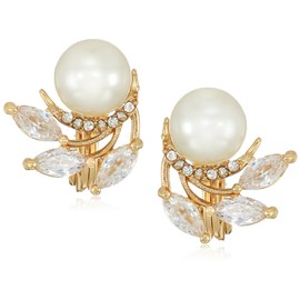 Anne Klein Classics Gold Tone Pearl Button Clip On Earrings, One Size