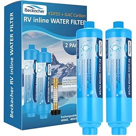 2-pack RV Water Filter with Flexible Hose Protector, KDF&GAC Reduces Bad Taste, Odors, Chlorine, and Sediment in Drinking Water, RV Inline/Marine Water Filter