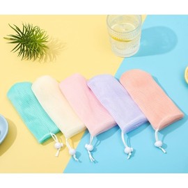 6 Pcs Multicolor Exfoliating Mesh Soap Pouch Bubble Foam Net Bag for Shower Saver Pouch Drawstring Foaming Net Soap Bag for Body Facial Cleansers Cleaning Tool, Repeatedly