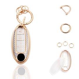 vehicleloong Key Fob Cover Case Shell Keychain for Nissan Rogue Sentra Altima Pathfinder Frontier Kicks Murano Versa Maxima Infiniti Accessories Accessory Girly Women, 5 Button, White Gold, TPU