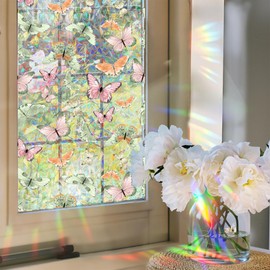 WBQMUNY WBQMUNY Window Privacy Film,Butterflies Stained Glass Window Film,Rainbow Decorative Window Cling,Sun Blocking Static Cling Window Stickers,Room Home Decor Window Cover 17" x 39.4" (BL015)