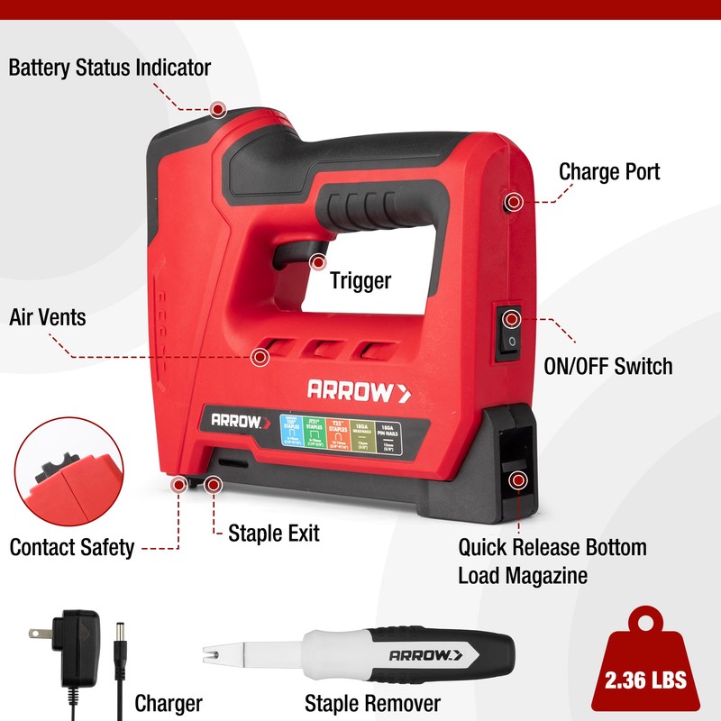Arrow Electric Staple Gun, 5 in 1 Cordless Stapler with