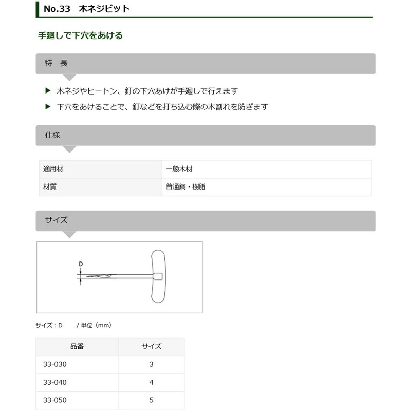 Star-M Wood Screw Bit, 0.1 inch (3 mm), 33-030