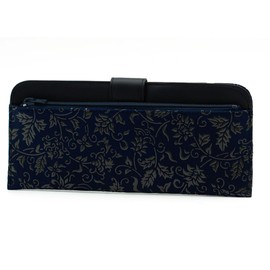 Indenya No. 2107 Wallet Wallet Wallet Long Purse Coin Deer Leather Lacquer Craft with Gusset, [74-041] Navy Blue-Gray Lacquer Flower Arabesque